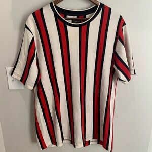 Zara Man - Men’s collarless striped red & white polo shirt, Size XL